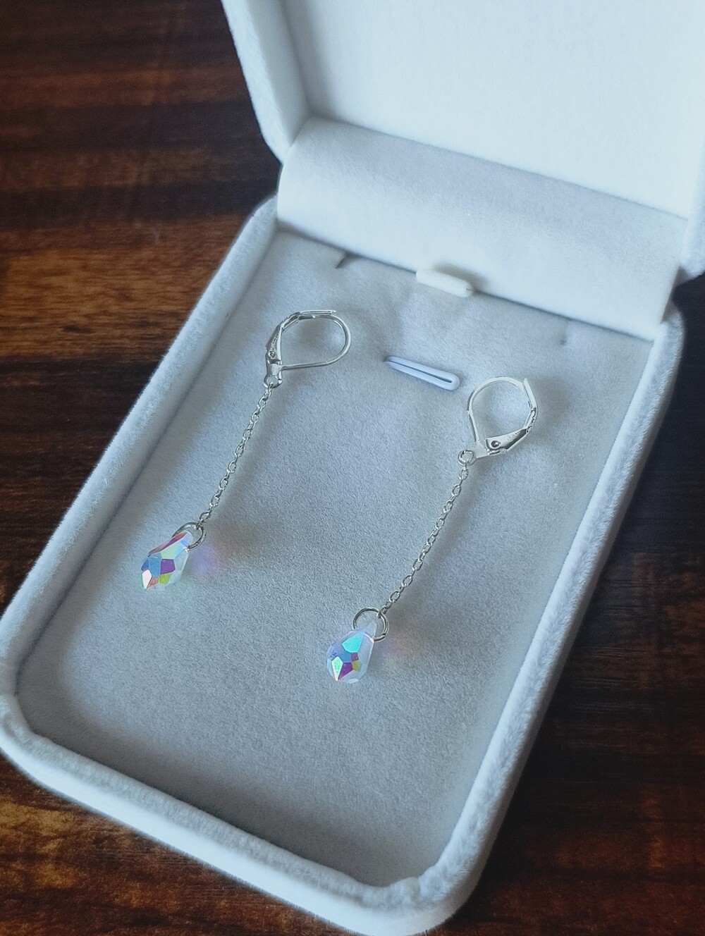 925 Sterling Silver Plated Aurora Glass Teardrop Dangle Earrings